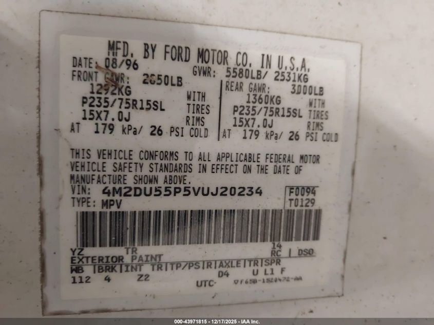 1997 Mercury Mountaineer VIN: 4M2DU55P5VUJ20234 Lot: 43971815