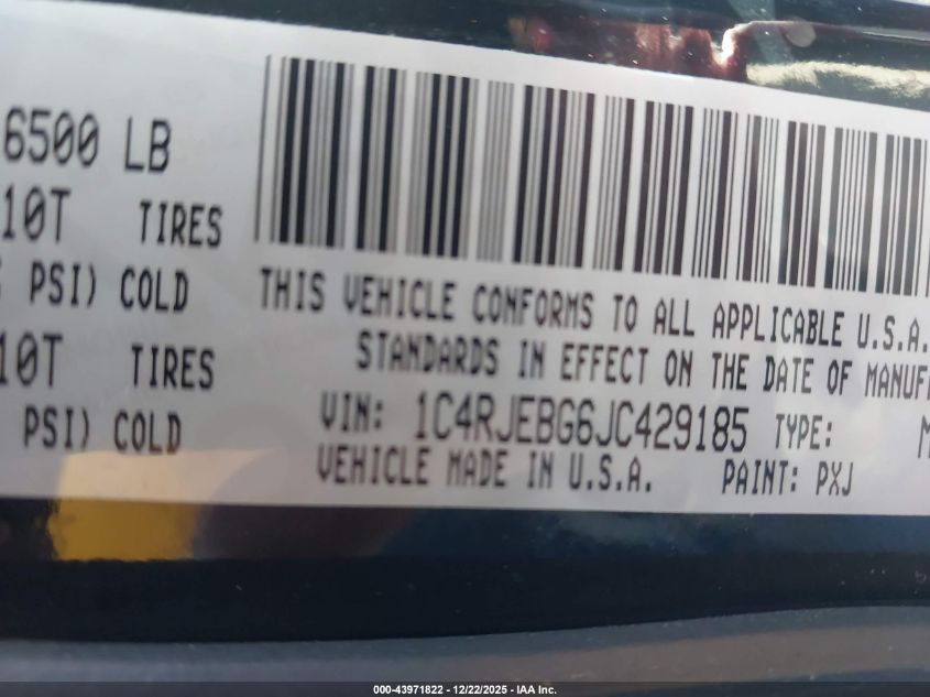 2018 Jeep Grand Cherokee Limited 4X2 VIN: 1C4RJEBG6JC429185 Lot: 43971822