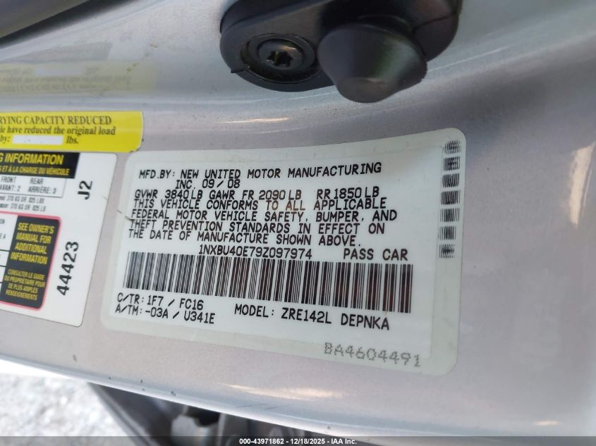 2009 Toyota Corolla Xle VIN: 1NXBU40E79Z097974 Lot: 43971862