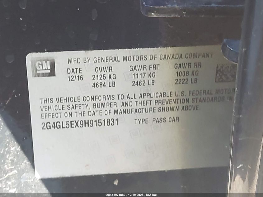 2017 Buick Regal Turbo Sport Touring VIN: 2G4GL5EX9H9151831 Lot: 43971880