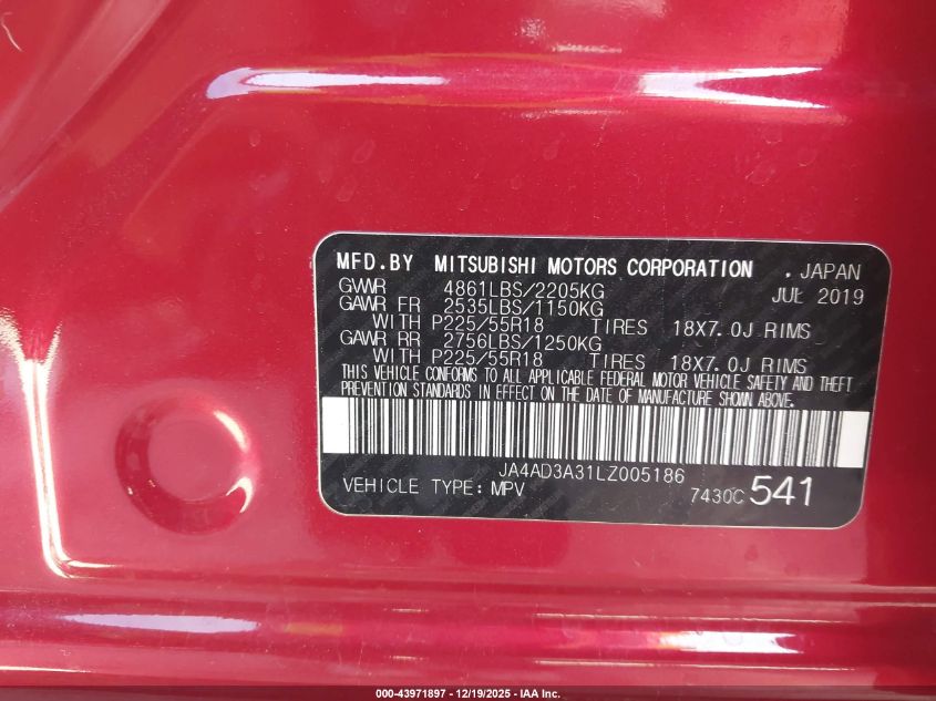 2020 Mitsubishi Outlander Se 2.4 VIN: JA4AD3A31LZ005186 Lot: 43971897