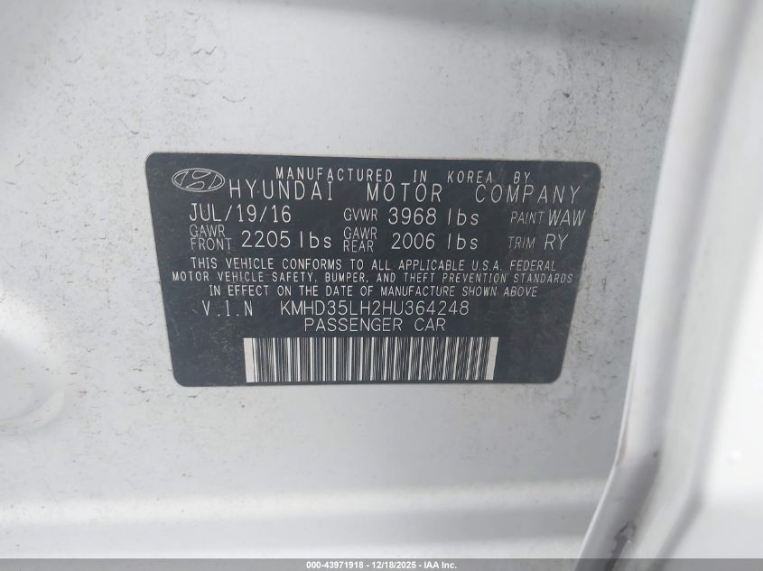 2017 Hyundai Elantra Gt VIN: KMHD35LH2HU364248 Lot: 43971918