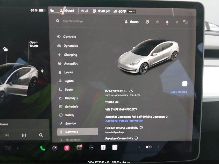 2019 Tesla Model 3 Long Range/Mid Range/Standard Range/Standard Range Plus VIN: 5YJ3E1EA9KF302171 Lot: 43971940