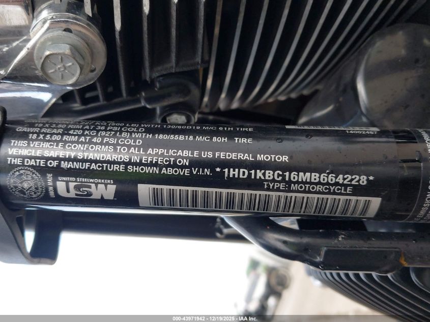 2021 Harley-Davidson Flhx VIN: 1HD1KBC16MB664228 Lot: 43971942
