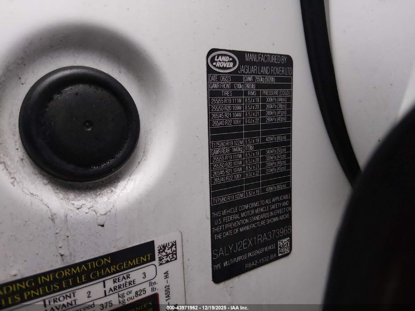 2024 Land Rover Range Rover Velar P250 S VIN: SALYJ2EX1RA373968 Lot: 43971962