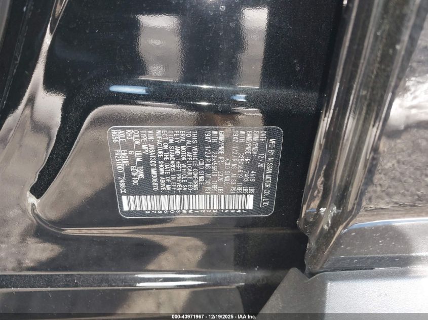 2021 Nissan Rogue Platinum Intelligent Awd VIN: JN8AT3DD1MW306870 Lot: 43971967