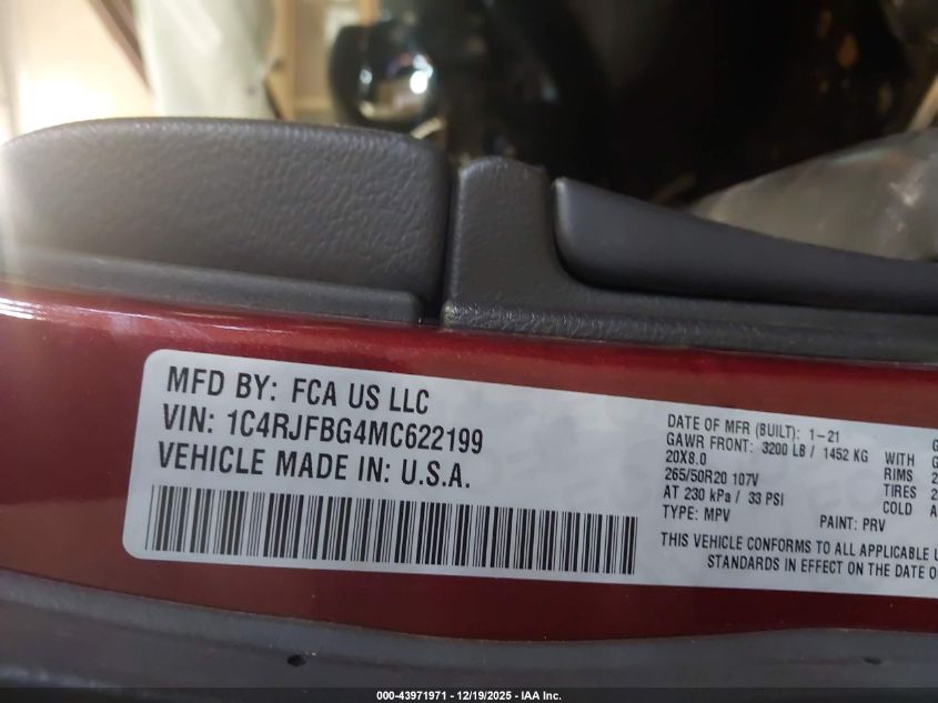 2021 Jeep Grand Cherokee 80Th Anniversary 4X4 VIN: 1C4RJFBG4MC622199 Lot: 43971971