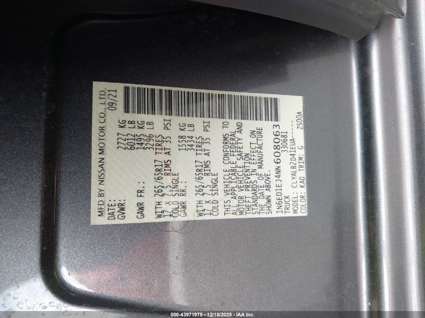 2022 Nissan Frontier Sv 4X2 VIN: 1N6ED1EJ4NN608063 Lot: 43971975