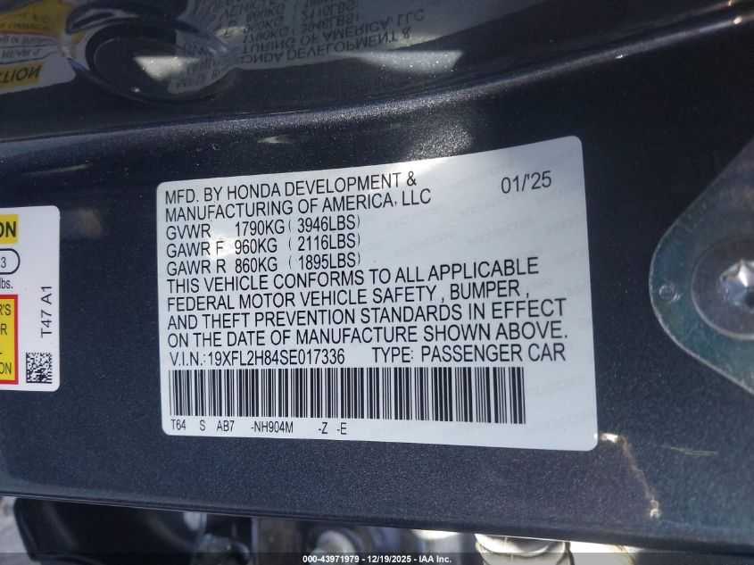 2025 Honda Civic Sedan Sport VIN: 19XFL2H84SE017336 Lot: 43971979