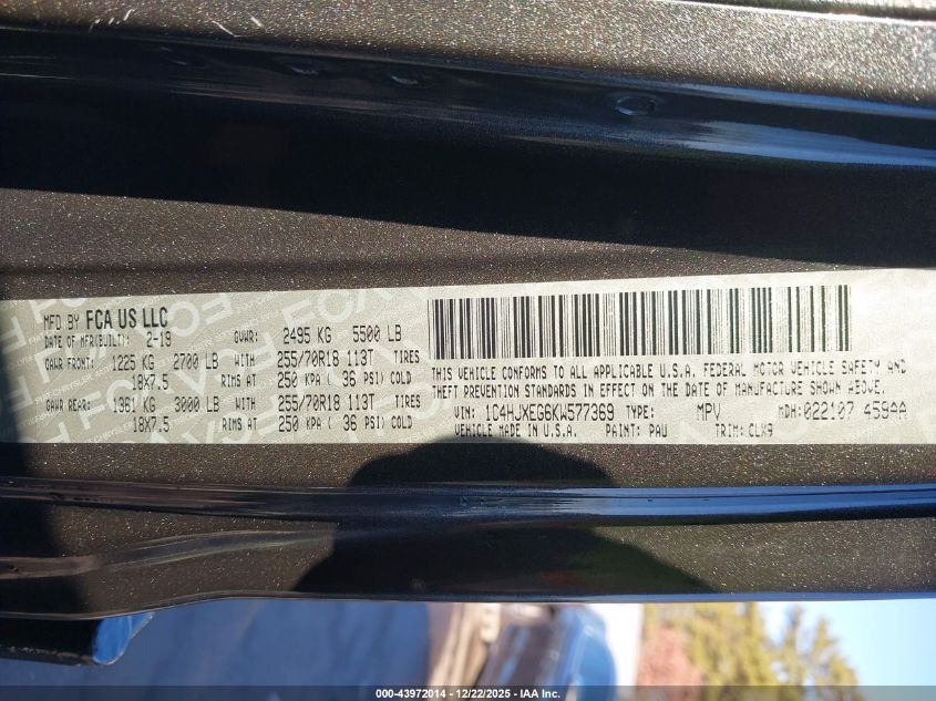 2019 Jeep Wrangler Unlimited Sahara 4X4 VIN: 1C4HJXEG6KW577369 Lot: 43972014