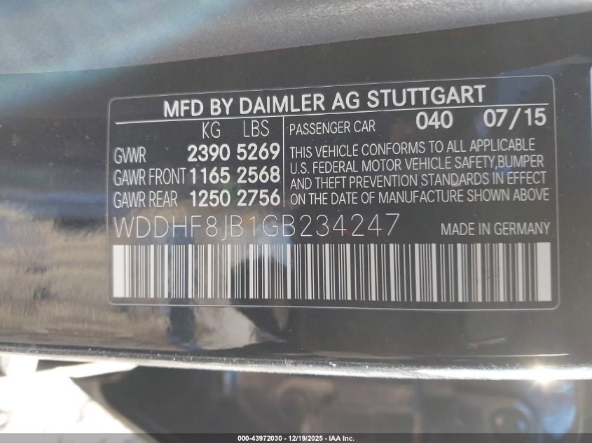 2016 Mercedes-Benz E 350 4Matic VIN: WDDHF8JB1GB234247 Lot: 43972030