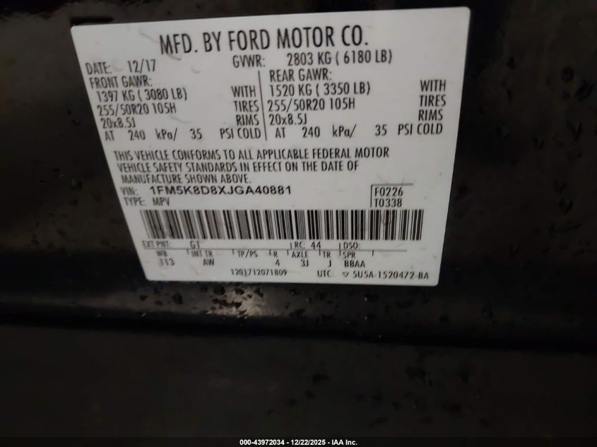 2018 Ford Explorer Xlt VIN: 1FM5K8D8XJGA40881 Lot: 43972034