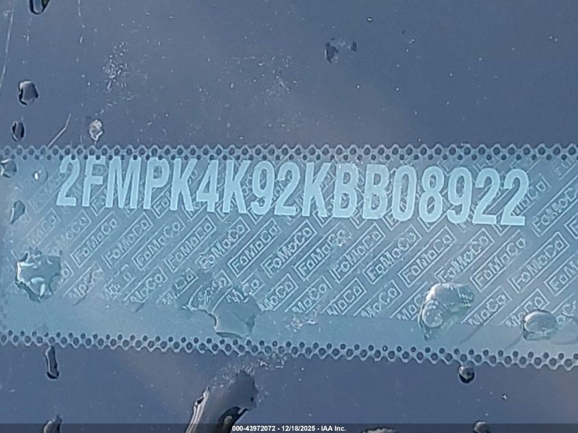 2019 Ford Edge Titanium VIN: 2FMPK4K92KBB08922 Lot: 43972072