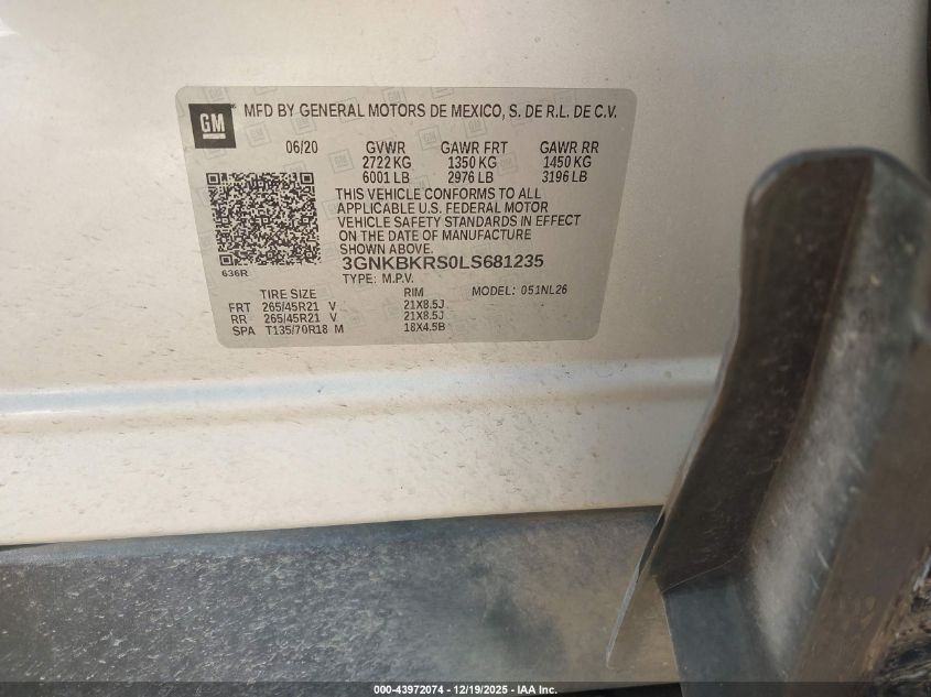 2020 Chevrolet Blazer Awd Rs VIN: 3GNKBKRS0LS681235 Lot: 43972074