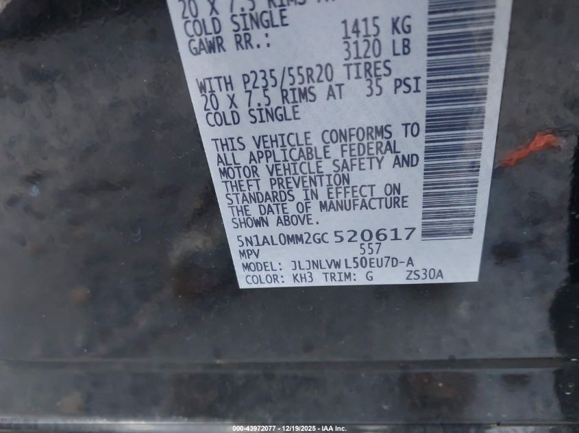 2016 Infiniti Qx60 VIN: 5N1AL0MM2GC520617 Lot: 43972077