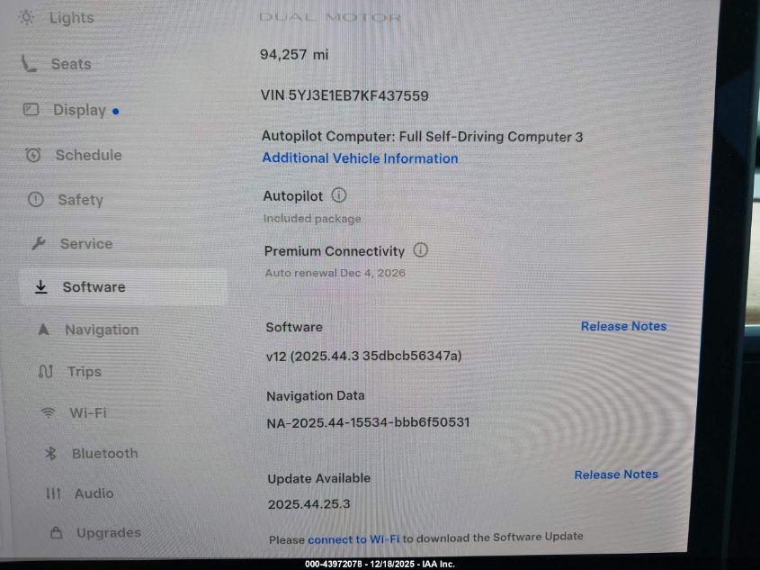 2019 Tesla Model 3 Long Range/Performance VIN: 5YJ3E1EB7KF437559 Lot: 43972078