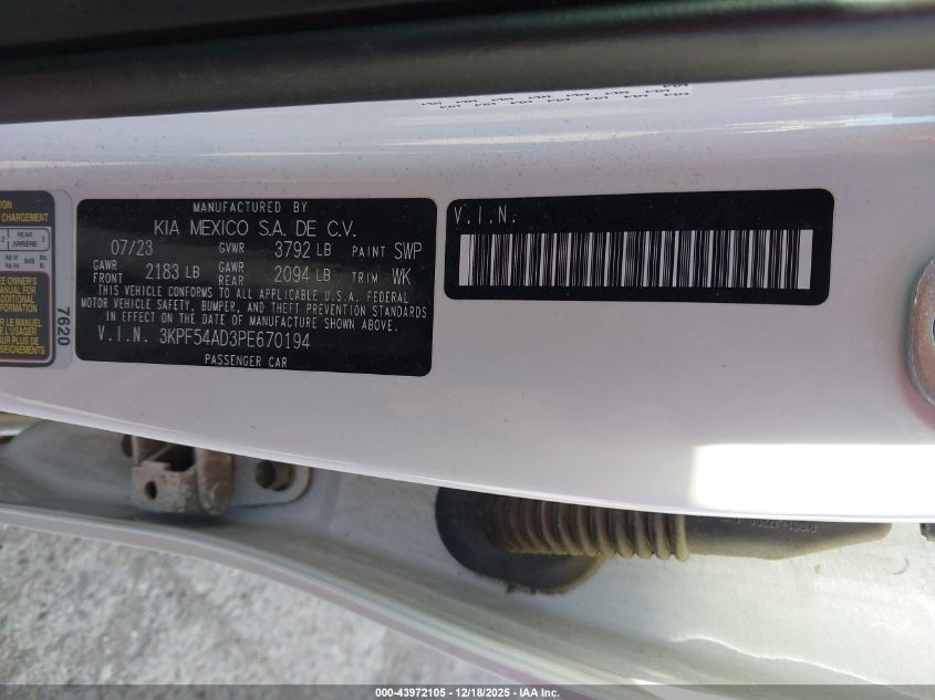 2023 Kia Forte Gt-Line VIN: 3KPF54AD3PE670194 Lot: 43972105