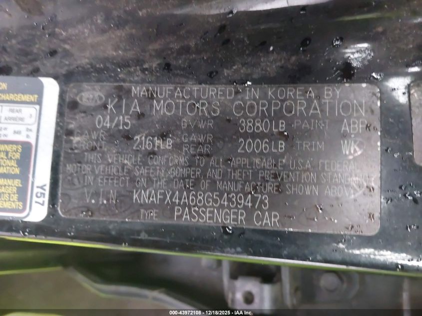2016 Kia Forte Lx VIN: KNAFX4A68G5439473 Lot: 43972108