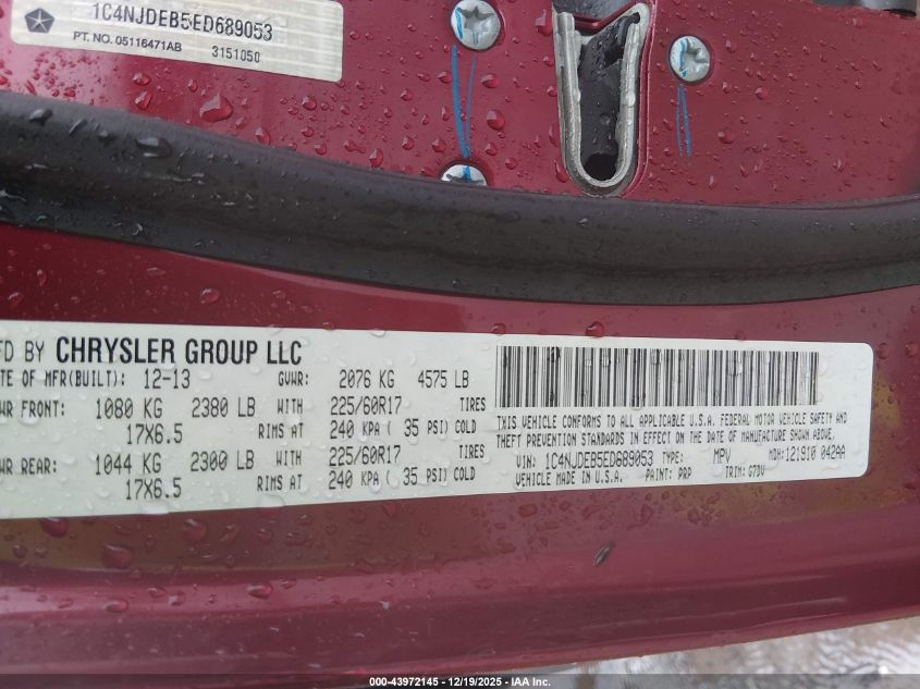 2014 Jeep Compass Latitude VIN: 1C4NJDEB5ED689053 Lot: 43972145