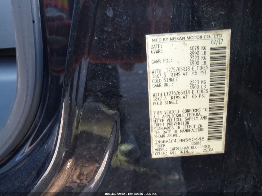 2017 Nissan Titan Xd Pro-4X Diesel VIN: 1N6BA1F41HN560448 Lot: 43972162
