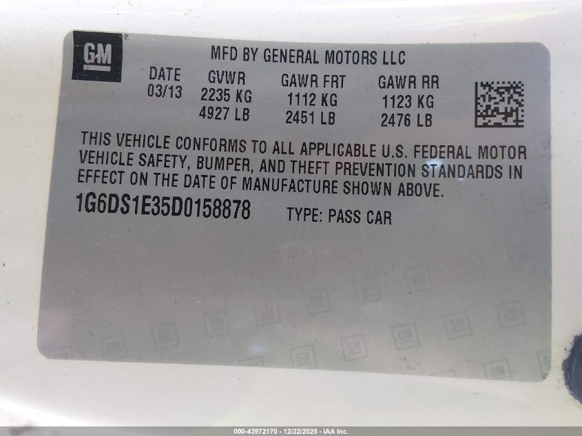 2013 Cadillac Cts Premium VIN: 1G6DS1E35D0158878 Lot: 43972170