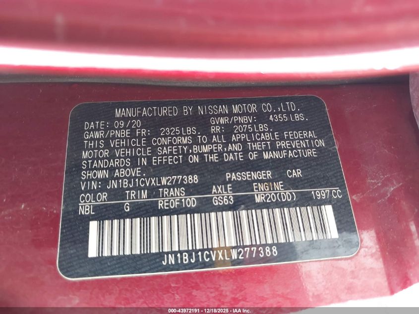 2020 Nissan Rogue Sport S Fwd Xtronic Cvt VIN: JN1BJ1CVXLW277388 Lot: 43972191