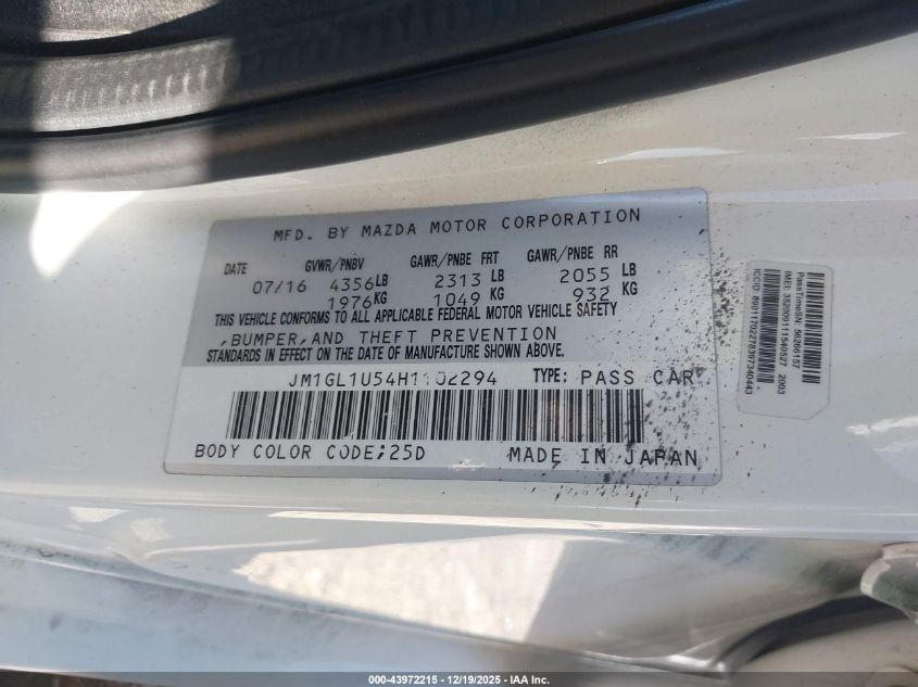 2017 Mazda Mazda6 Sport VIN: JM1GL1U54H1102294 Lot: 43972215