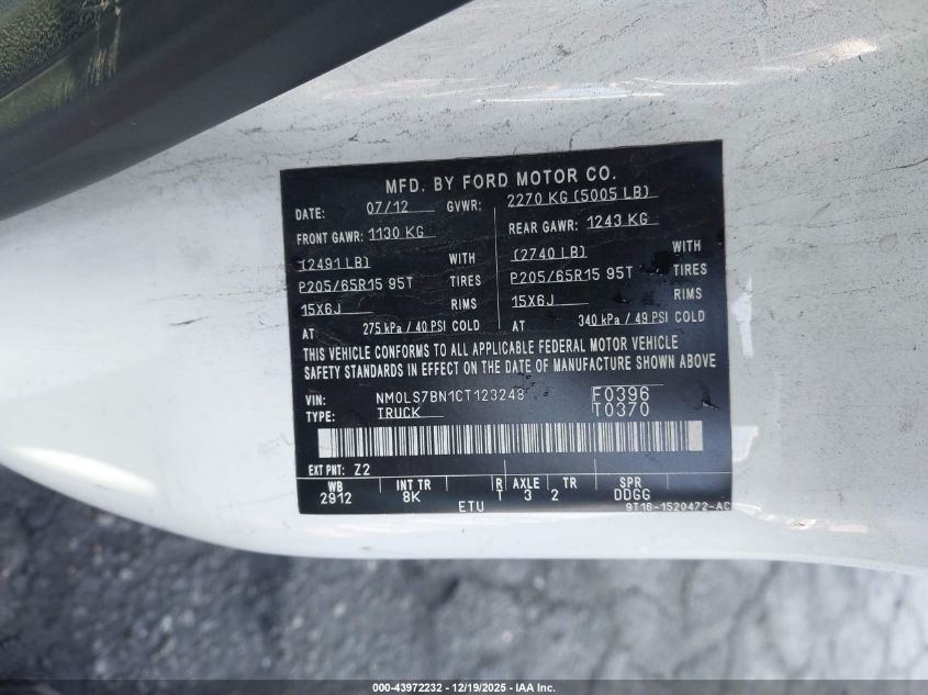 2012 Ford Transit Connect Xlt VIN: NM0LS7BN1CT123248 Lot: 43972232