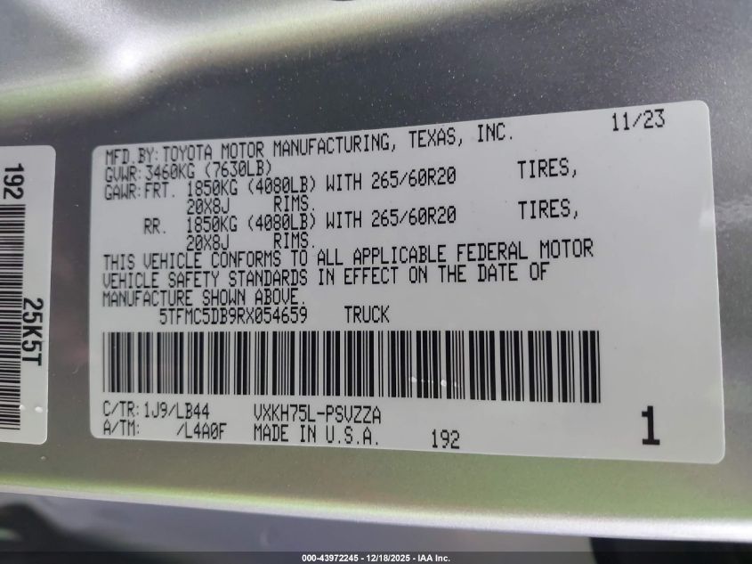 2024 Toyota Tundra Hybrid 1794 Edition 4Wd VIN: 5TFMC5DB9RX054659 Lot: 43972245
