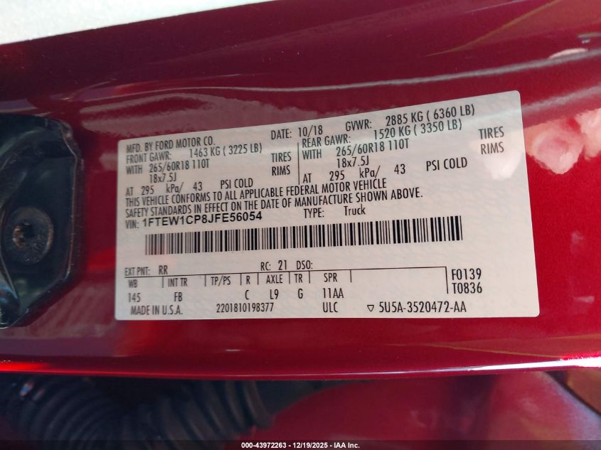 2018 Ford F-150 Xlt VIN: 1FTEW1CP8JFE56054 Lot: 43972263
