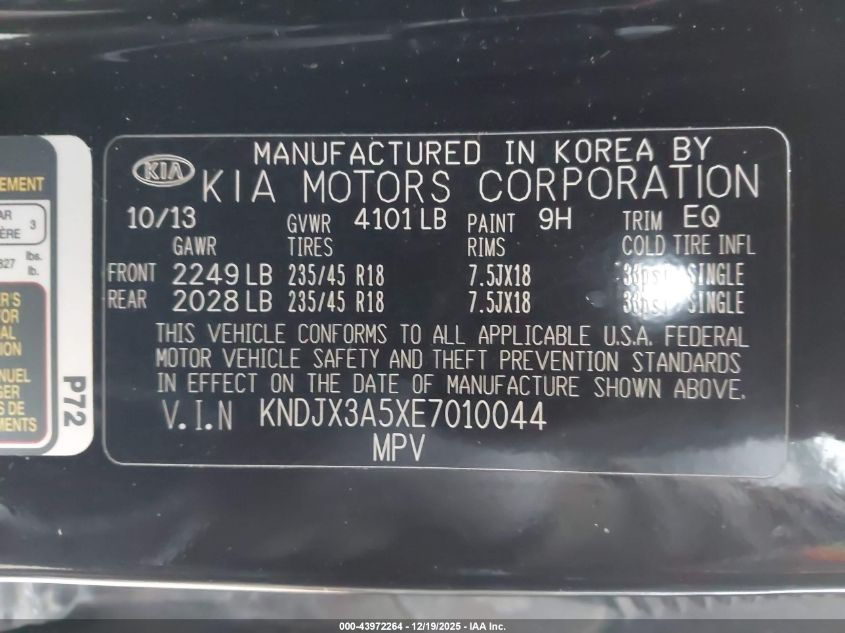 2014 Kia Soul ! VIN: KNDJX3A5XE7010044 Lot: 43972264