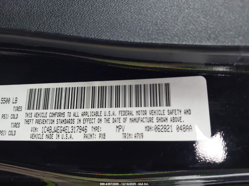 2014 Jeep Wrangler Unlimited Sahara VIN: 1C4BJWEG4EL317946 Lot: 43972269