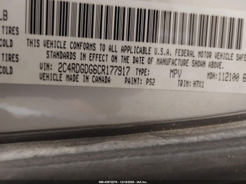 2012 Dodge Grand Caravan Crew VIN: 2C4RDGDG6CR177917 Lot: 43972276