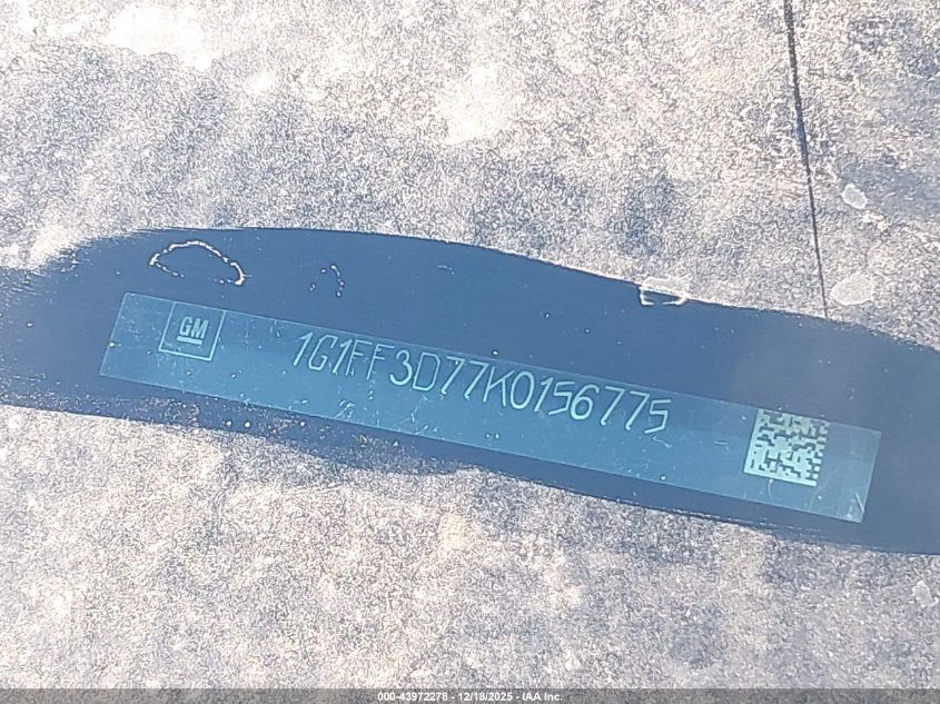 2019 Chevrolet Camaro 1Ss VIN: 1G1FF3D77K0156775 Lot: 43972278