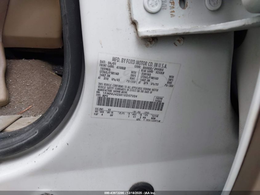 2001 Ford Excursion Limited VIN: 1FMNU42S01ED57324 Lot: 43972286