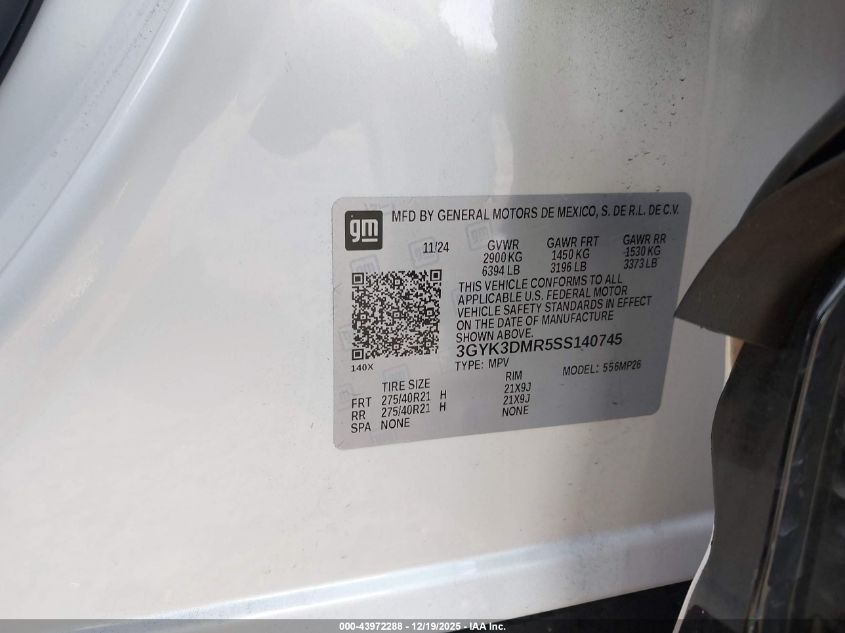 2025 Cadillac Optiq Luxury 2 Awd VIN: 3GYK3DMR5SS140745 Lot: 43972288