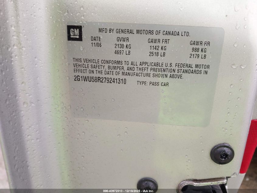 2007 Chevrolet Impala Ltz VIN: 2G1WU58R279241310 Lot: 43972313