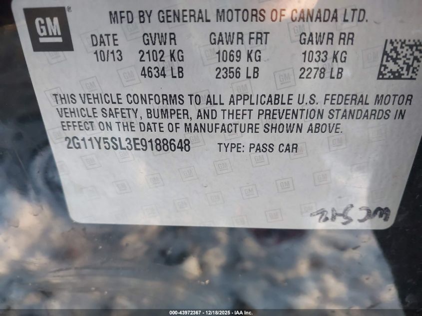 2014 Chevrolet Impala 1Ls VIN: 2G11Y5SL3E9188648 Lot: 43972367