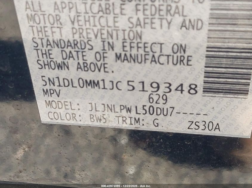 2018 Infiniti Qx60 VIN: 5N1DL0MM1JC519348 Lot: 43972395