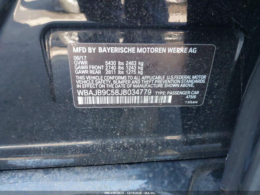 2018 BMW M550I xDrive VIN: WBAJB9C58JB034779 Lot: 43972470
