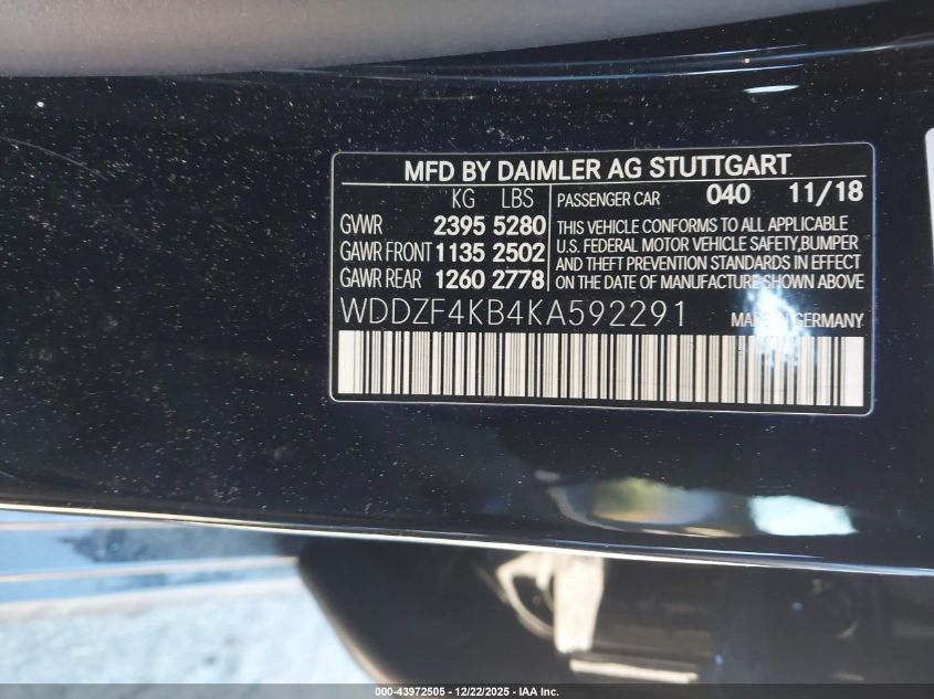 2019 Mercedes-Benz E 300 4Matic VIN: WDDZF4KB4KA592291 Lot: 43972505