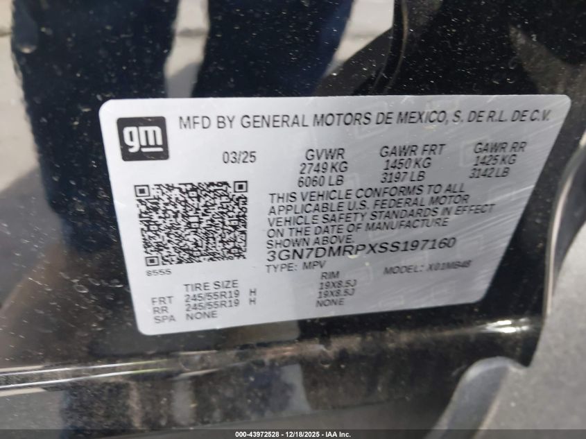 2025 Chevrolet Equinox Ev Lt 1 VIN: 3GN7DMRPXSS197160 Lot: 43972528