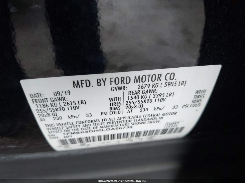 2020 Ford Explorer Xlt VIN: 1FMSK8DH6LGA66738 Lot: 43972539