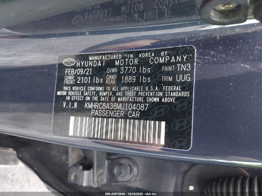 2021 Hyundai Venue Denim VIN: KMHRC8A38MU104087 Lot: 43972546