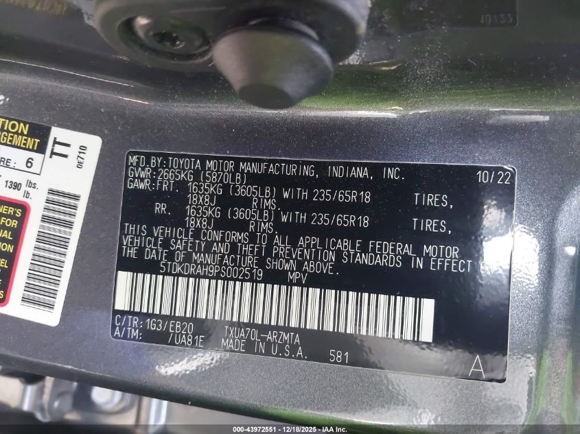 2023 Toyota Highlander Xle VIN: 5TDKDRAH9PS002519 Lot: 43972551