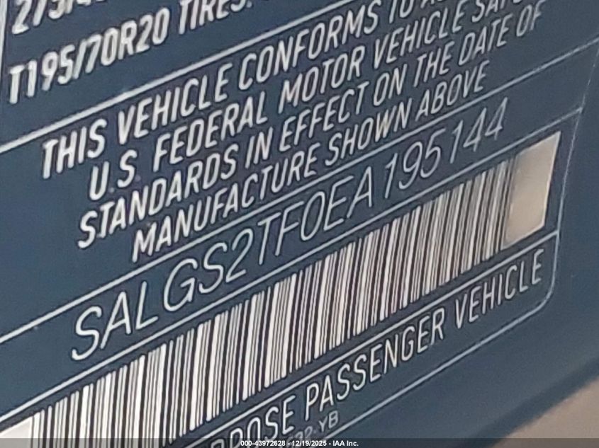 2014 Land Rover Range Rover 5.0L V8 Supercharged/5.0L V8 Supercharged Ebony Edition VIN: SALGS2TF0EA195144 Lot: 43972628