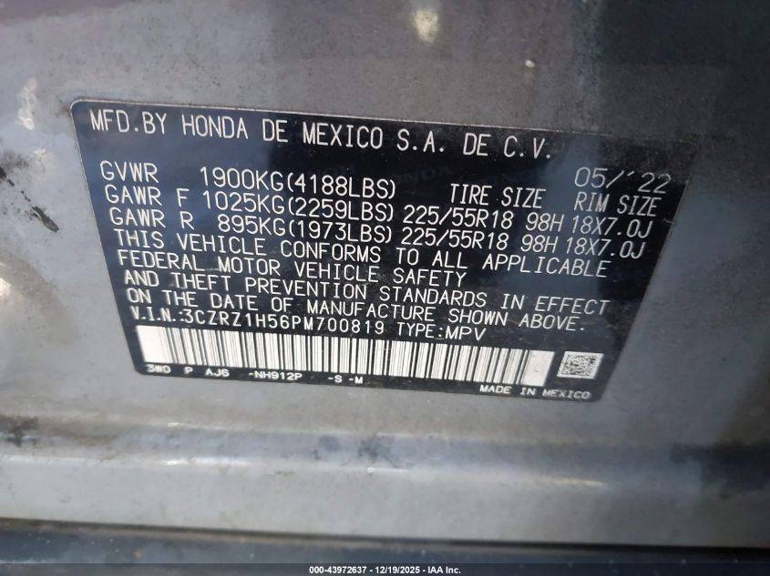 2023 Honda Hr-V 2Wd Sport VIN: 3CZRZ1H56PM700819 Lot: 43972637