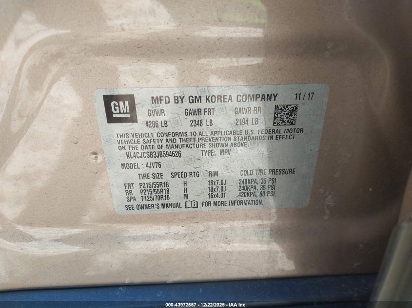 2018 Buick Encore Essence VIN: KL4CJCSB3JB594626 Lot: 43972657