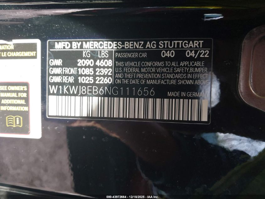2022 Mercedes-Benz C 300 4Matic VIN: W1KWJ8EB6NG111656 Lot: 43972664