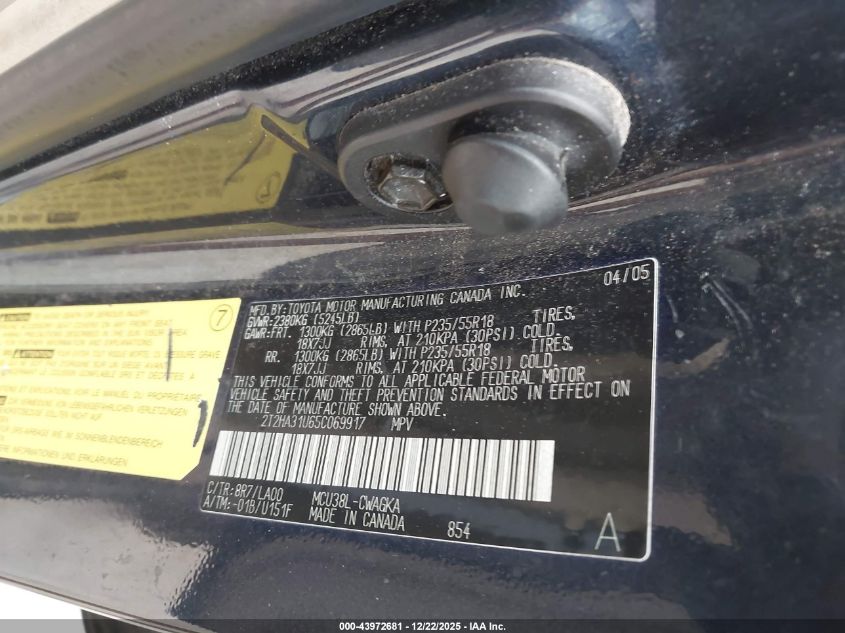 2005 Lexus Rx 330 VIN: 2T2HA31U65C069917 Lot: 43972681